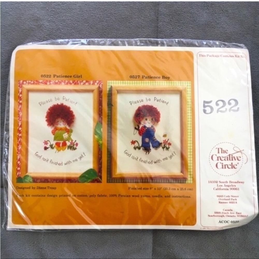Vintage 1980s Creative Circle Patience Girl Stitchery Kit Diana Troup 8x10 New